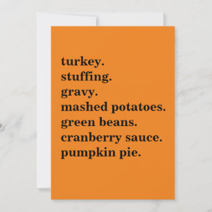 Cartes Pour Fêtes Annuelles Liste de Repas de Thanksgiving Personnalisée