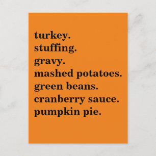 Cartes Pour Fêtes Annuelles Liste de repas de Thanksgiving personnalisée