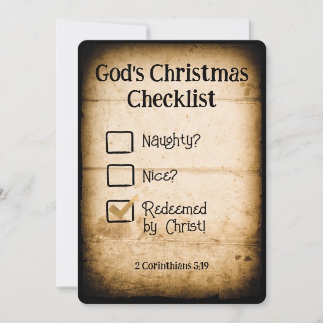 Cartes Pour Fêtes Annuelles LISTE DE VÉRIFICATION DE NOËL DE DIEU Christian Pe (Devant)