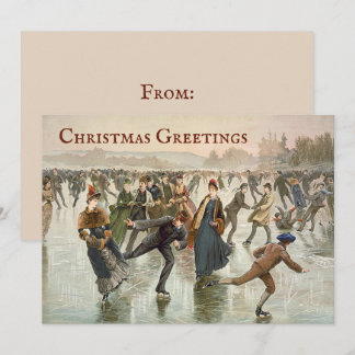 Cartes Pour Fêtes Annuelles Lithographie vintage des patineurs de glace Noël