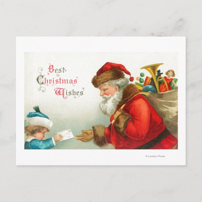 Cartes Pour Fêtes Annuelles Little Boy donnant à Père Noël une lettre (Devant)