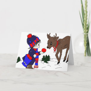 Cartes Pour Fêtes Annuelles Little Boy et renne