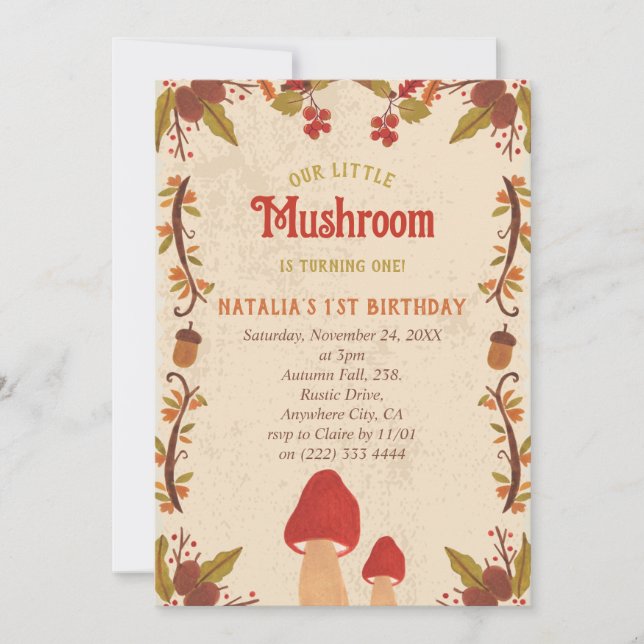 Cartes Pour Fêtes Annuelles Little Mushroom Automne 1er anniversaire (Devant)