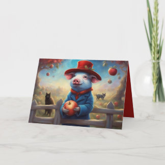 Cartes Pour Fêtes Annuelles Little pig in red and blue suit birthday