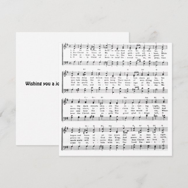 Cartes Pour Fêtes Annuelles Little Town Bethlehem Sheet Musique Noël (Devant / Derrière)