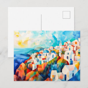 Cartes Pour Fêtes Annuelles Littoral de Santorin en Impression Artistique