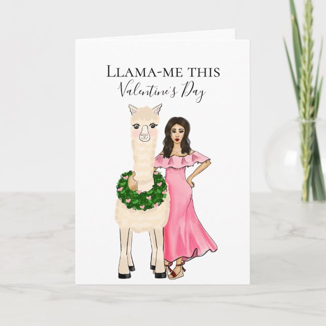 Cartes Pour Fêtes Annuelles Llama avec des coeurs de couronne et d'illustratio (Devant)