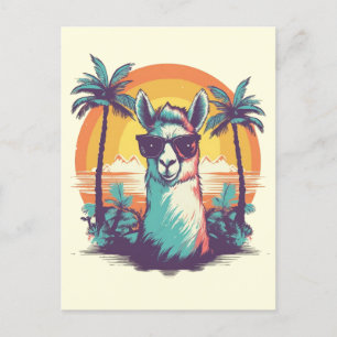 Cartes Pour Fêtes Annuelles Llama avec lunettes de soleil à la plage avec palm