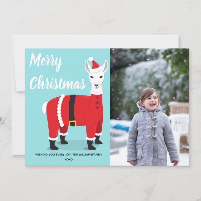 Cartes Pour Fêtes Annuelles Llama Père Noël Fun Photo Noël (Devant)