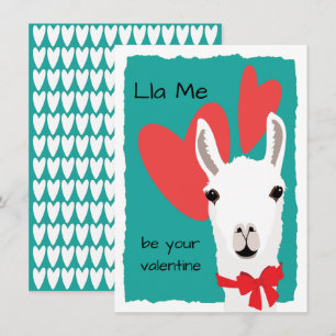 Cartes Pour Fêtes Annuelles Llama Red Hearts Turquoise-Lla Me sois ta valentin