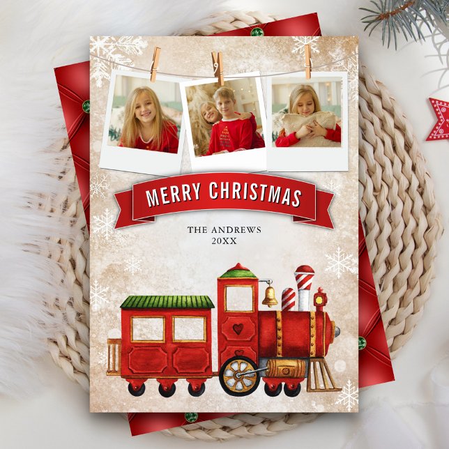 Cartes Pour Fêtes Annuelles Locomotive de train rouge mou Festif Noël (Créateur téléchargé)