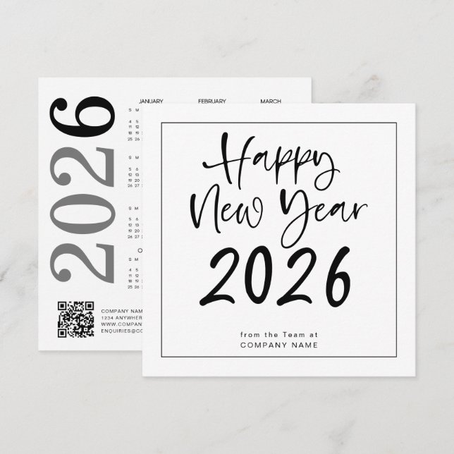 Cartes Pour Fêtes Annuelles Logo 2026 Calendrier QR Code Société Nouvel An (Devant / Derrière)