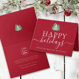 Cartes Pour Fêtes Annuelles Logo Arbres de Noël Modernes Entreprise Rouge