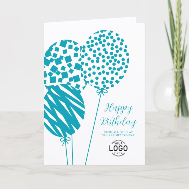 Cartes Pour Fêtes Annuelles Logo Bright Teal Balloons Corporate Birthday Card (Devant)