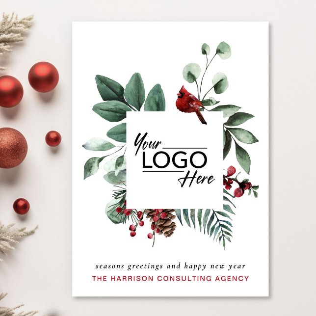 Cartes Pour Fêtes Annuelles Logo d'affaires Noël Cardinal rouge (Spread the joy of the season and strengthen business relationships with our elegant holiday card)