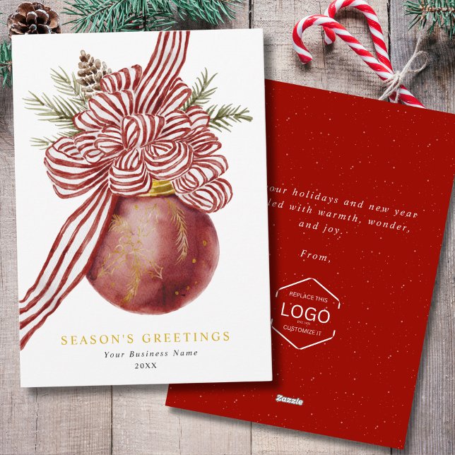 Cartes Pour Fêtes Annuelles Logo d'affaires Red Gold Joyeuses Fêtes Noël (Créateur téléchargé)