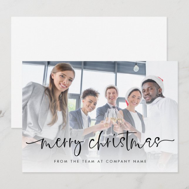Cartes Pour Fêtes Annuelles Logo de l'entreprise Ajouter photo Joyeux Noël Scr (Devant / Derrière)