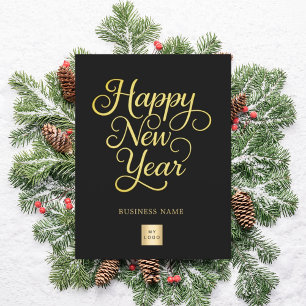 Cartes Pour Fêtes Annuelles Logo de l'entreprise d'écriture d'or noir de la no