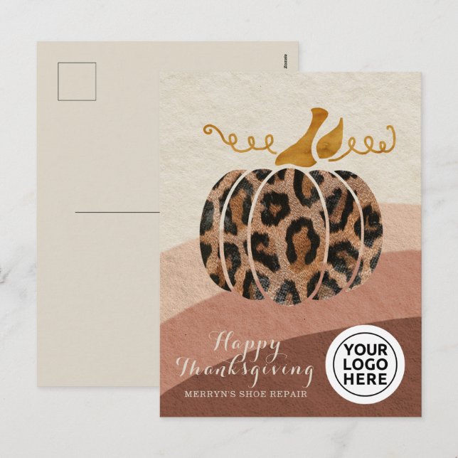 Cartes Pour Fêtes Annuelles Logo de l'entreprise Thanksgiving Boho Leopard Cit (Devant / Derrière)