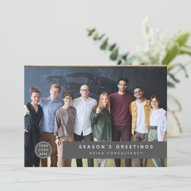 Cartes Pour Fêtes Annuelles Logo de Noël d'entreprise moderne Photo d'équipe (Debout devant)