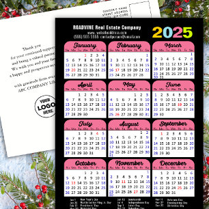 Cartes Pour Fêtes Annuelles Logo d'entreprise 2025 Calendrier Pink Noir Minima