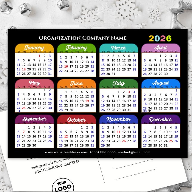 Cartes Pour Fêtes Annuelles Logo d'entreprise 2026 Calendrier moderne noir col (Créateur téléchargé)
