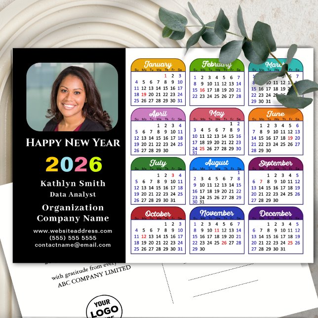 Cartes Pour Fêtes Annuelles Logo d'entreprise 2026 Calendrier moderne noir col (Créateur téléchargé)