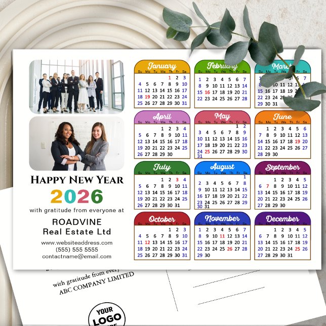 Cartes Pour Fêtes Annuelles Logo d'entreprise 2026 Calendrier moderne noir col (Créateur téléchargé)