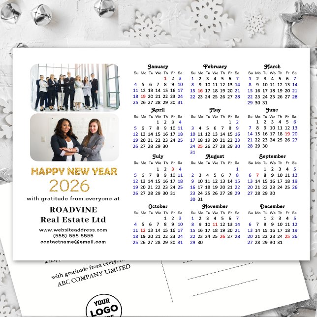 Cartes Pour Fêtes Annuelles Logo d'entreprise 2026 Calendrier Parties scintill (Créateur téléchargé)