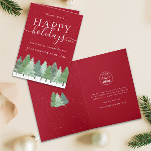 Cartes Pour Fêtes Annuelles Logo d'entreprise Joyeuses Fêtes Aquarelle Forêt