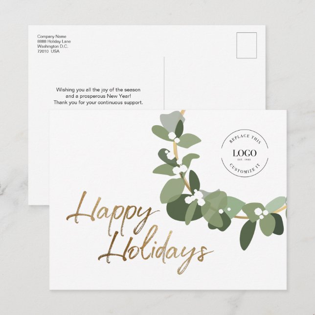 Cartes Pour Fêtes Annuelles Logo d'entreprise moderne et personnalisé blanc Jo (Devant / Derrière)