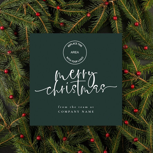 Cartes Pour Fêtes Annuelles Logo d'entreprise Vert Joyeux Carré de Noël (Available digitally and printed)