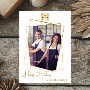 Cartes Pour Fêtes Annuelles Logo d'or géométrique de la photo de Noël d'affair
