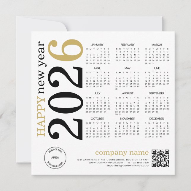 Cartes Pour Fêtes Annuelles Logo du calendrier 2026 Code QR Bonne année (Devant)