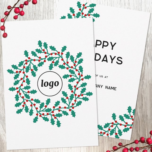 Cartes Pour Fêtes Annuelles Logo Holly Wreath Business (Logo holly wreath business promotional holiday card)