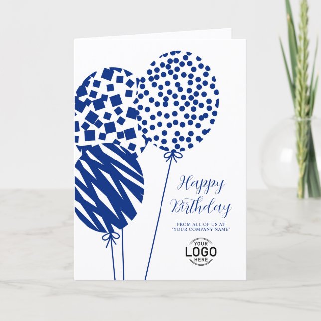 Cartes Pour Fêtes Annuelles Logo Navy Blue Balloons Corporate Birthday Card (Devant)