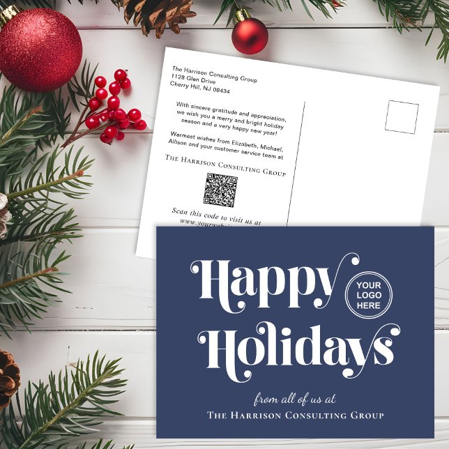 Cartes Pour Fêtes Annuelles Logo professionnel QR Code Bleu Noël (Créateur téléchargé)