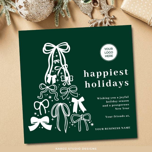 Cartes Pour Fêtes Annuelles Logo vert moderne Noël Arbre de Noël (Card shown in 5.25 x 5.25, add your logo and message, choose paper and corner style.)