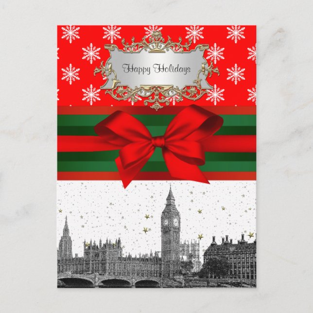 Cartes Pour Fêtes Annuelles Londres Angleterre Royaume-Uni Skyline Red Snowflo (Devant)