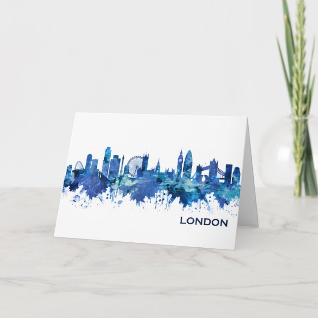 Cartes Pour Fêtes Annuelles Londres Angleterre Skyline Blue (Devant)