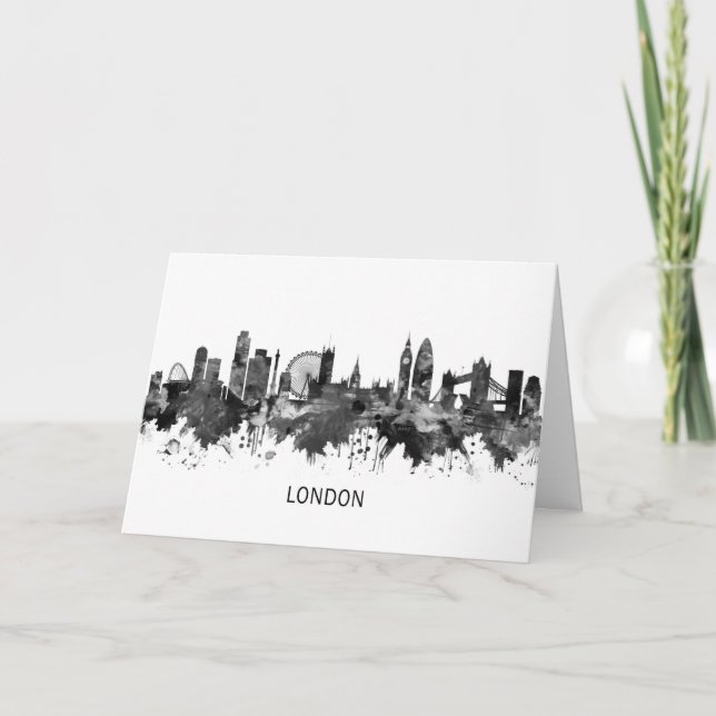 Cartes Pour Fêtes Annuelles Londres Angleterre Skyline BW (Devant)