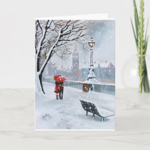 Cartes Pour Fêtes Annuelles Londres Thames promenade avec un couple romantique