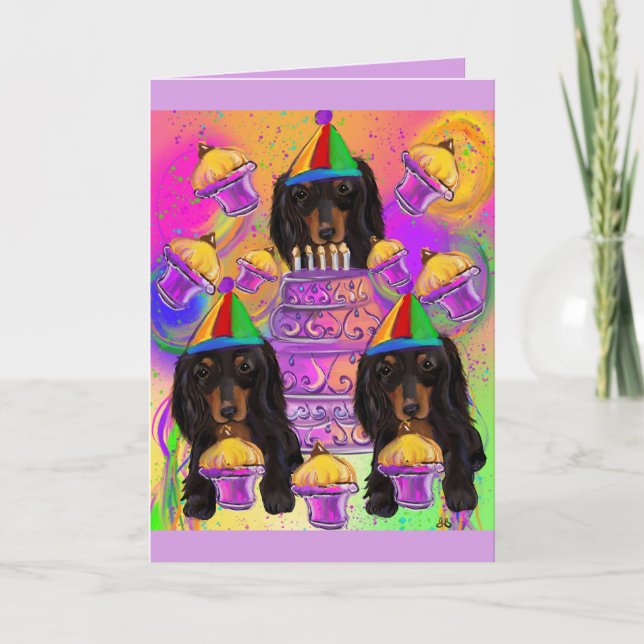 Cartes Pour Fêtes Annuelles Long Haired Black Dachshund (Devant)