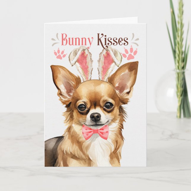 Cartes Pour Fêtes Annuelles Longue Haired Chihuahua à Bunny Ears pour Pâques (Devant)