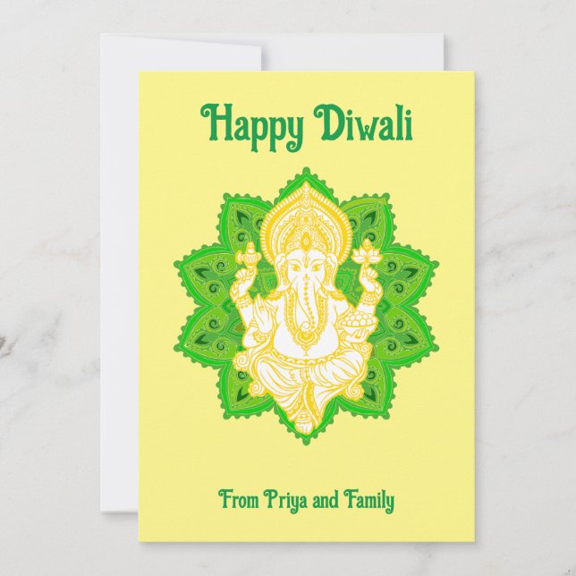 Cartes Pour Fêtes Annuelles Lord Ganpatio Heureux Diwali Jaune (Devant)
