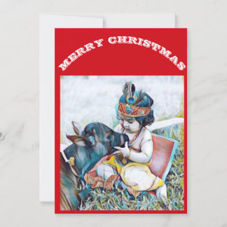 Cartes Pour Fêtes Annuelles Lord Krishna & Cow souhaite Joyeux Noël