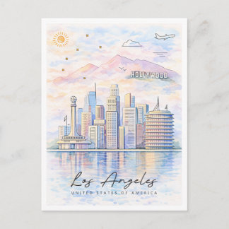 Cartes Pour Fêtes Annuelles Los Angeles Skyline Aquarelle | Voyage à LA
