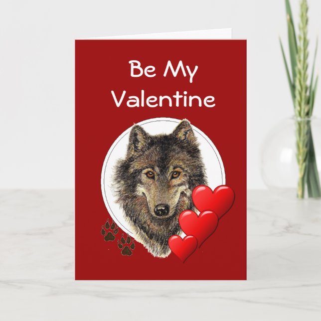 Cartes Pour Fêtes Annuelles Loup d'aquarelle romantique Valentine (Devant)
