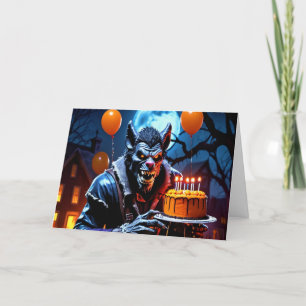 Cartes Pour Fêtes Annuelles Loup-garou avec gâteau - Anniversaire à Halloween