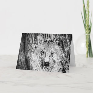 Cartes Pour Fêtes Annuelles Loup sauvage d'hiver avec l'écorce et la neige